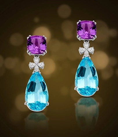 Lila-blå kristallörhängen retuscherad av Color Clipping