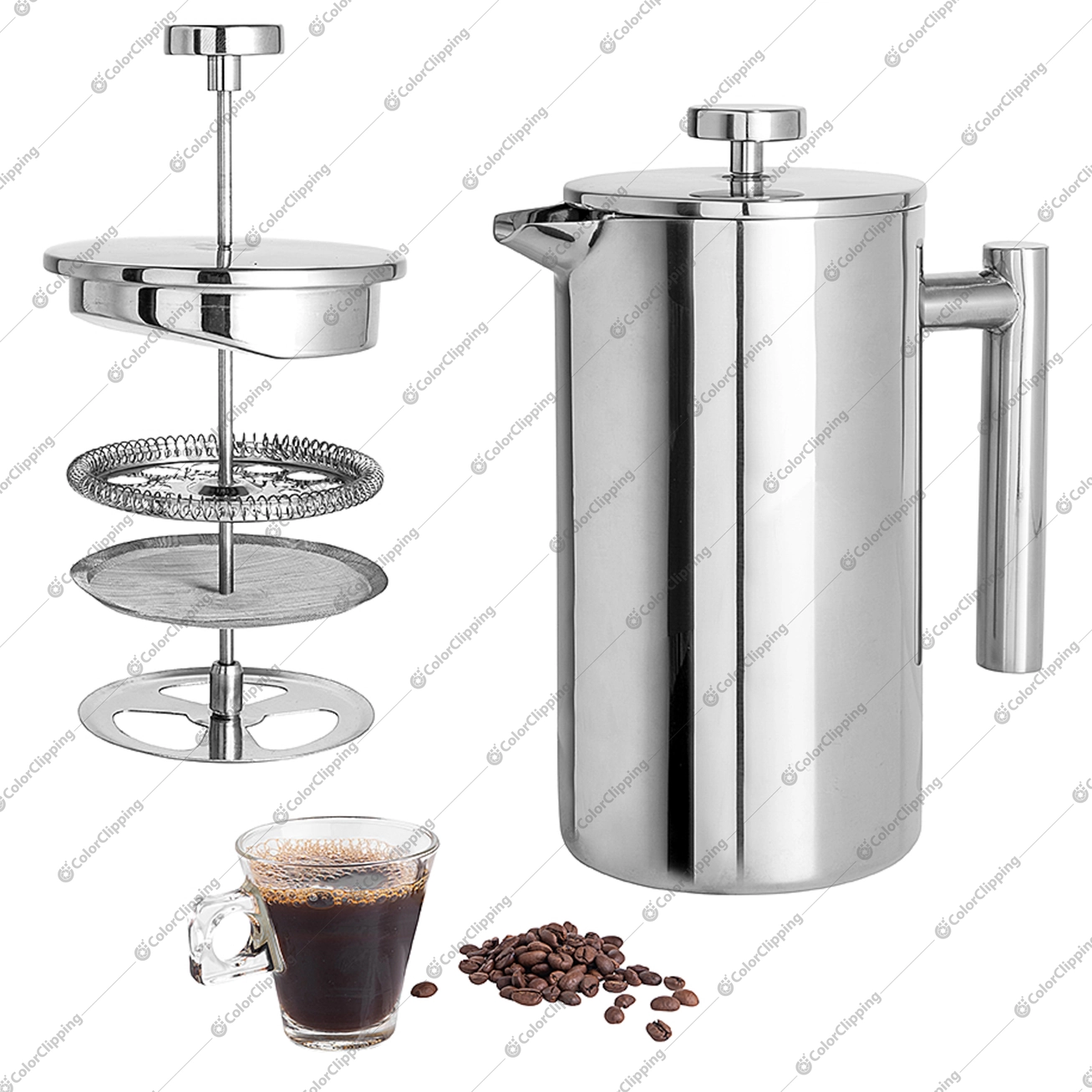 Removed background image of French press coffee cup with beans