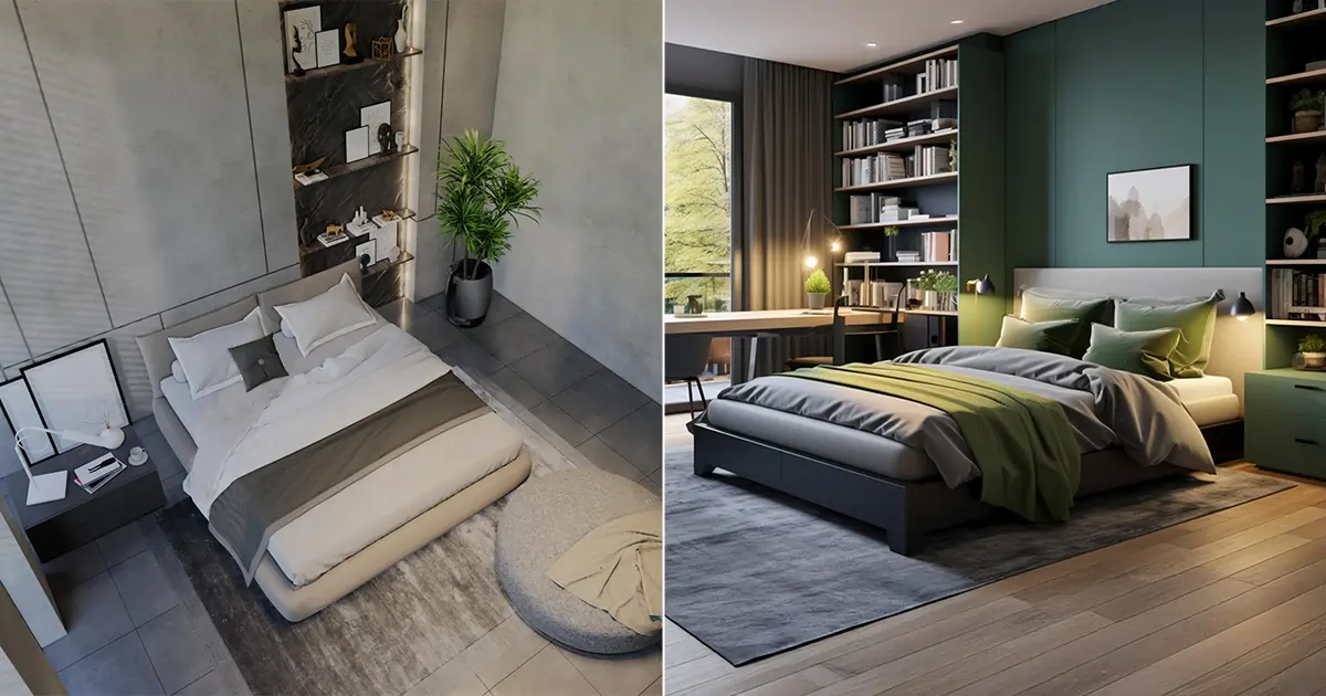 Before-and-after photo of a room from a poor wide-angle and with a proper angle.