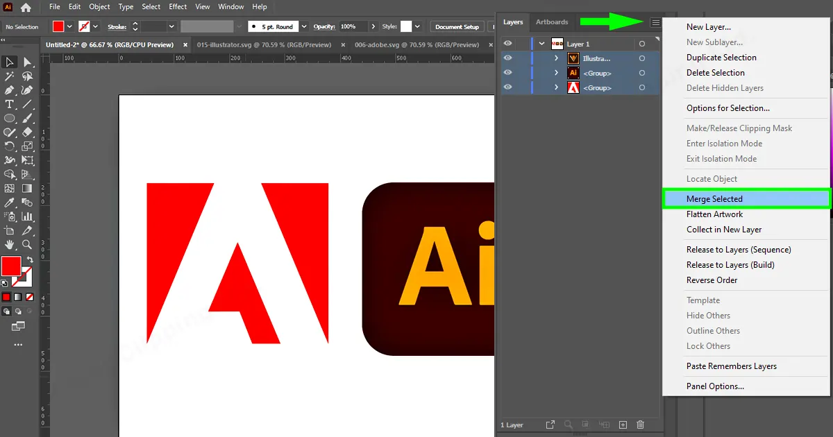 Unire le immagini in Illustrator Passaggio 2