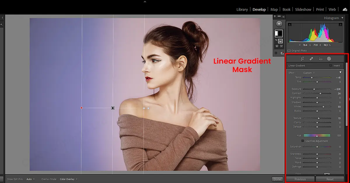 Mascheramento gradiente lineare in Lightroom